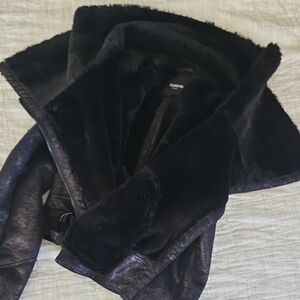 bebe Black Faux Shearling Leather Jacket